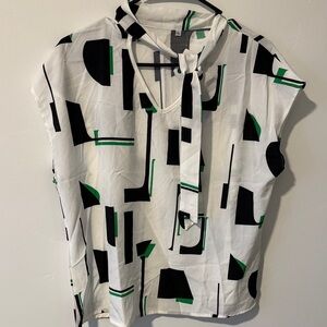 Chic Black and Green Print Blouse